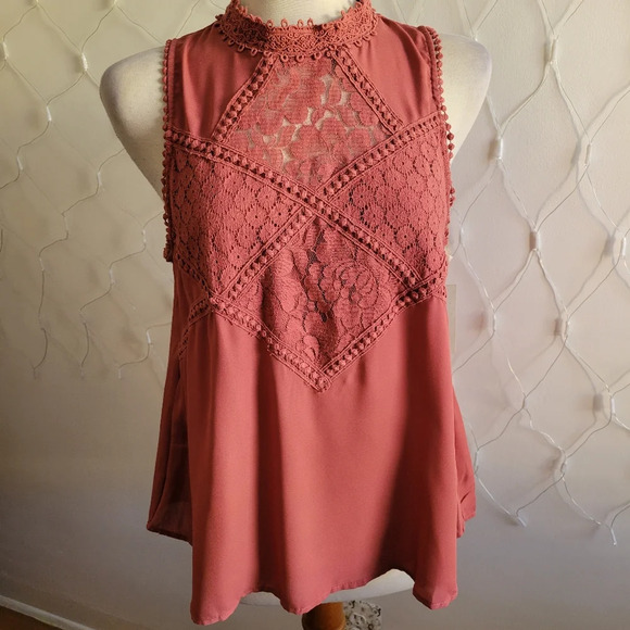Hint of Mint Boho Tank Top / Lace / Fits Large - Picture 1 of 6